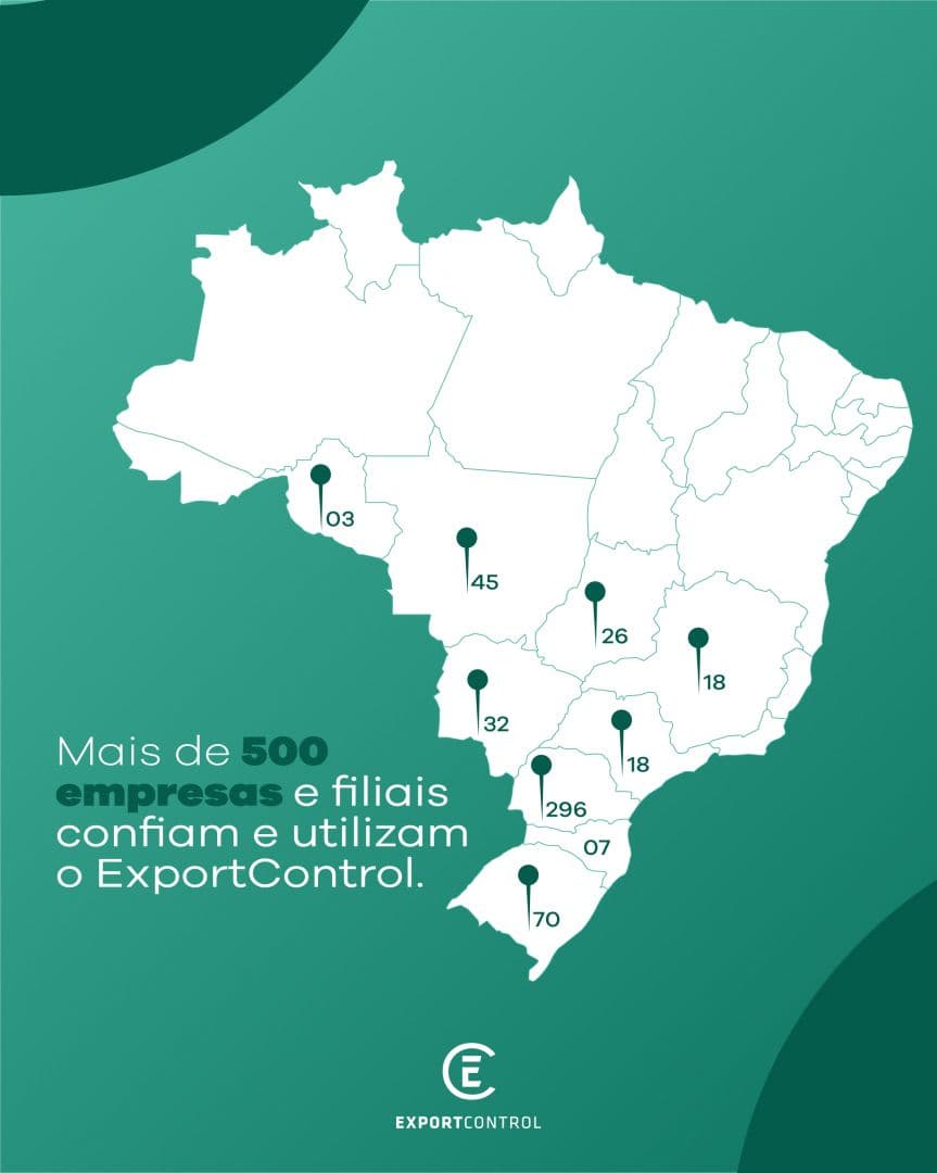 Mapa de empresas e filiais que utilizam o ExportControl